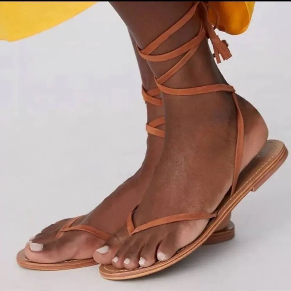 NWT ANTHROPOLOGIE Pilcro Leather Suede Tie Up Thong Sandal